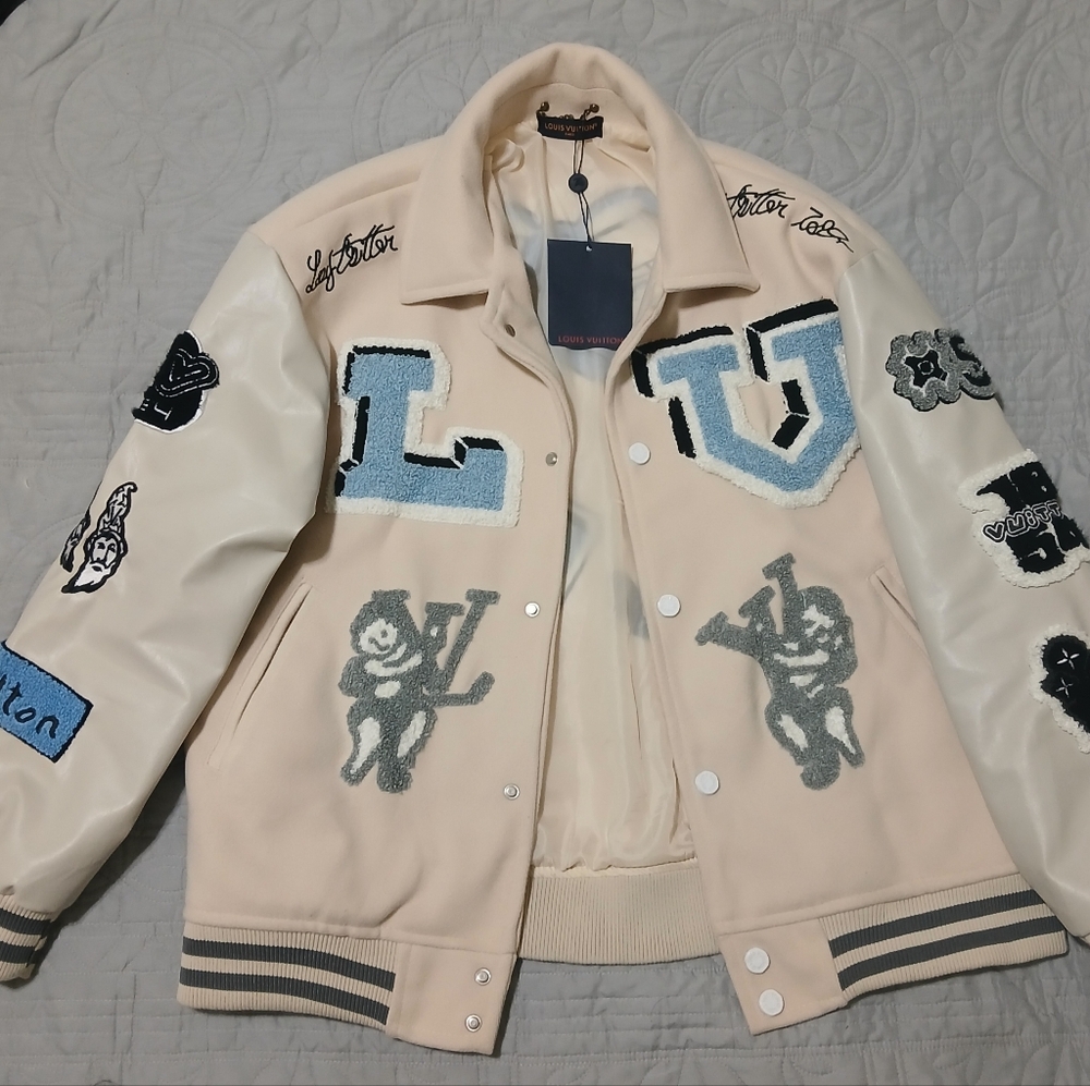 LV Cream and Blue Varsity Jacket